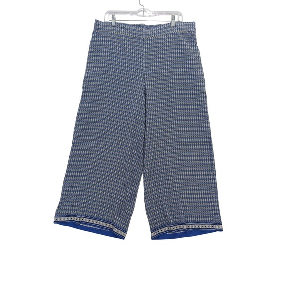 MAX STUDIO Blue Wide Leg Cropped Palazzo Pants Size 1X Geometric Print - Picture 1 of 9